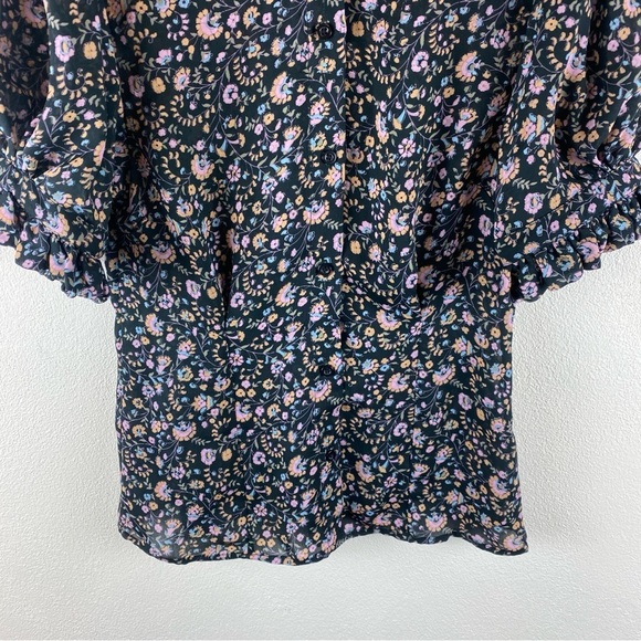 Selkie The Bistro Blouse Puffed Sleeve Button Floral Top Women's Multicolor XS - Picture 10 of 11